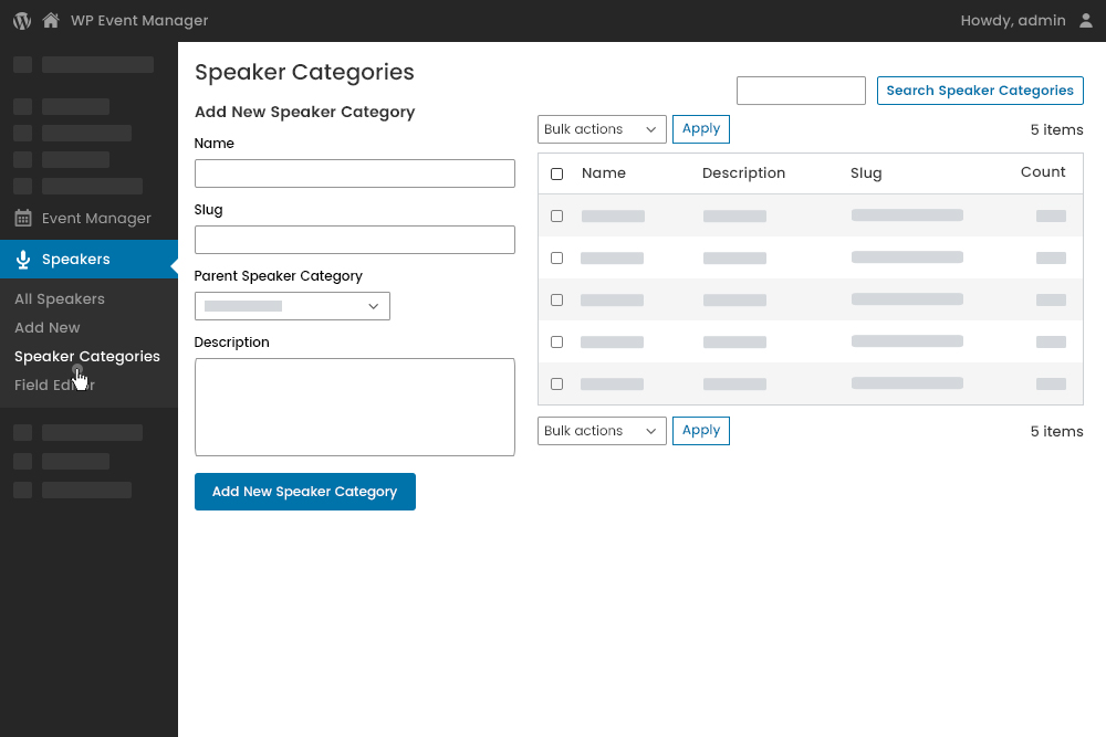 Adding Speaker Category