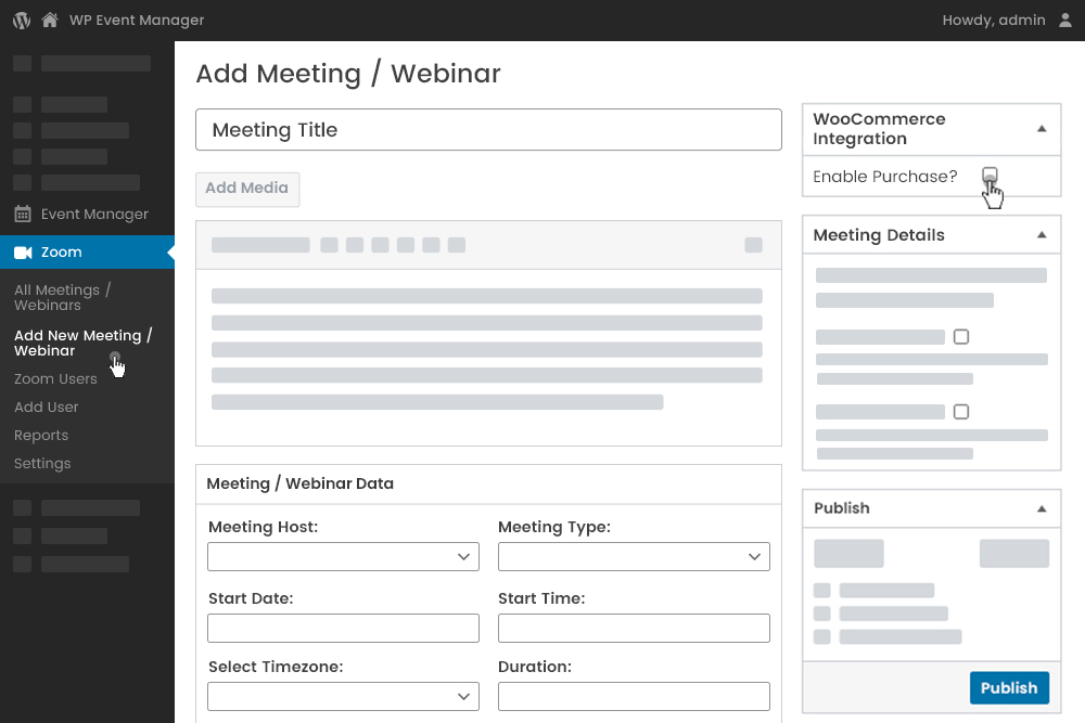 Admin Add New Meetings Linking Woocommerce New