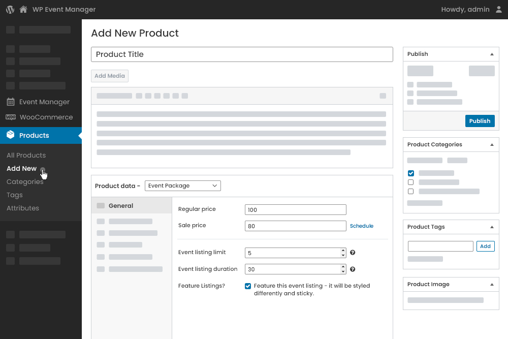 Admin Add New Product Event Pacakge