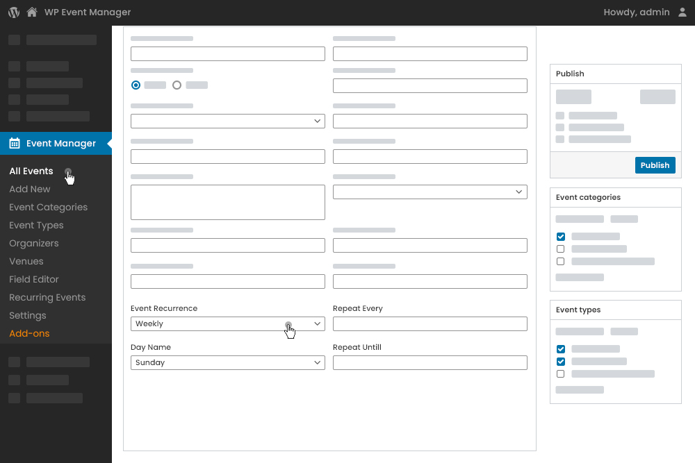 Admin Weekly Recurrence