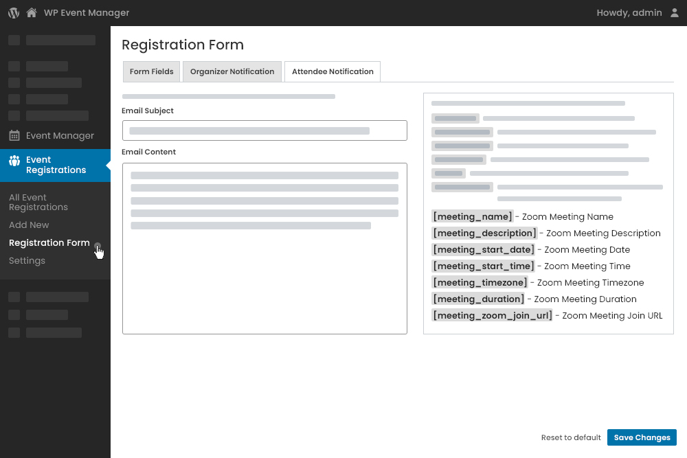 Admin Zoom Details Notification Attendees