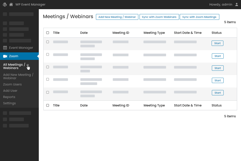 Admin Zoom Meetings Dashboard New