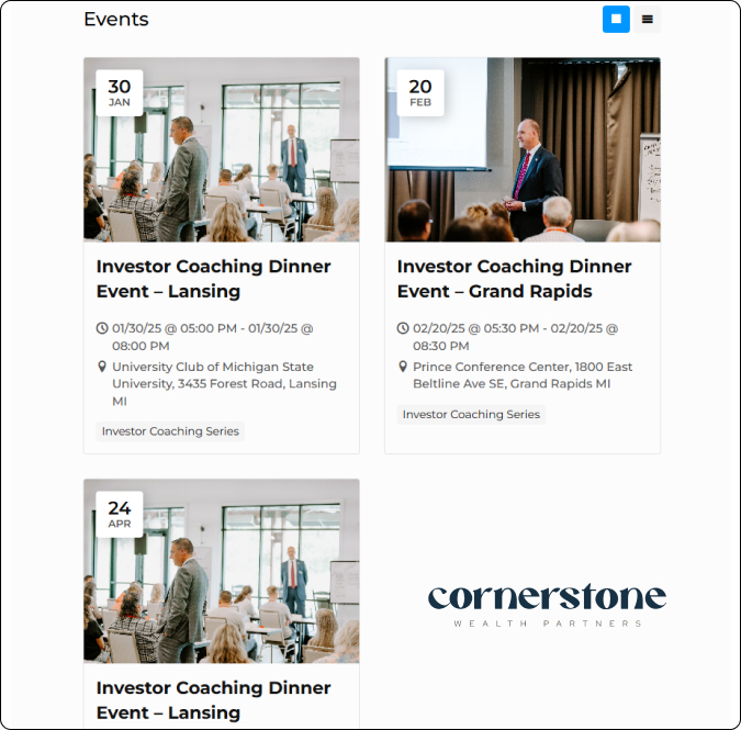 Cornerstone Investment Coaching Events