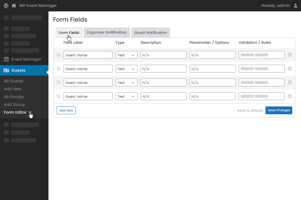 Customizable Form Fields Editor At Backend