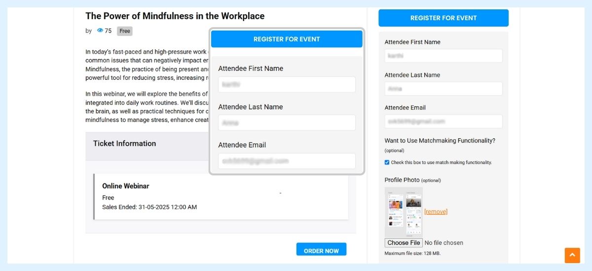 event registration form in wordpress