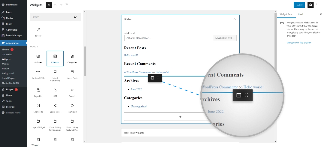 drag widget and drop