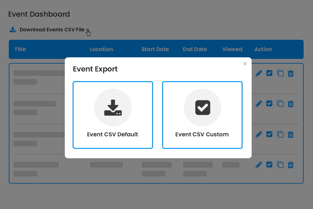 Event Dashboard Export Options Dialog