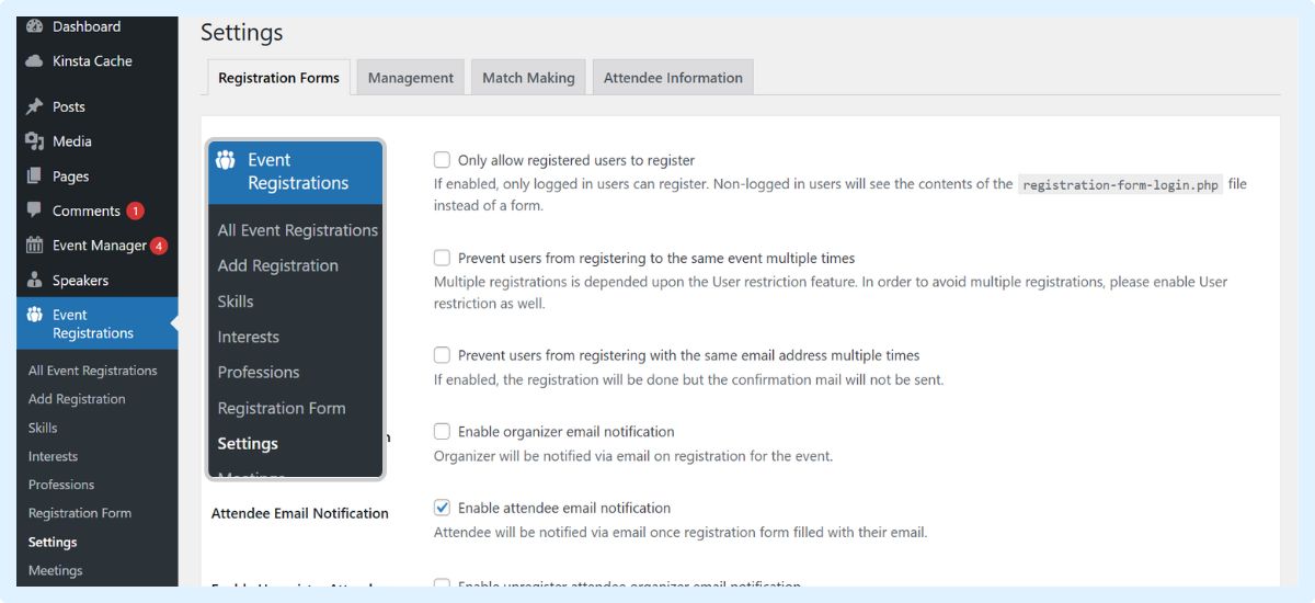 event registration form in wordpress