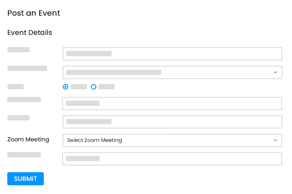 Frontend Submit Event Zoom Connection