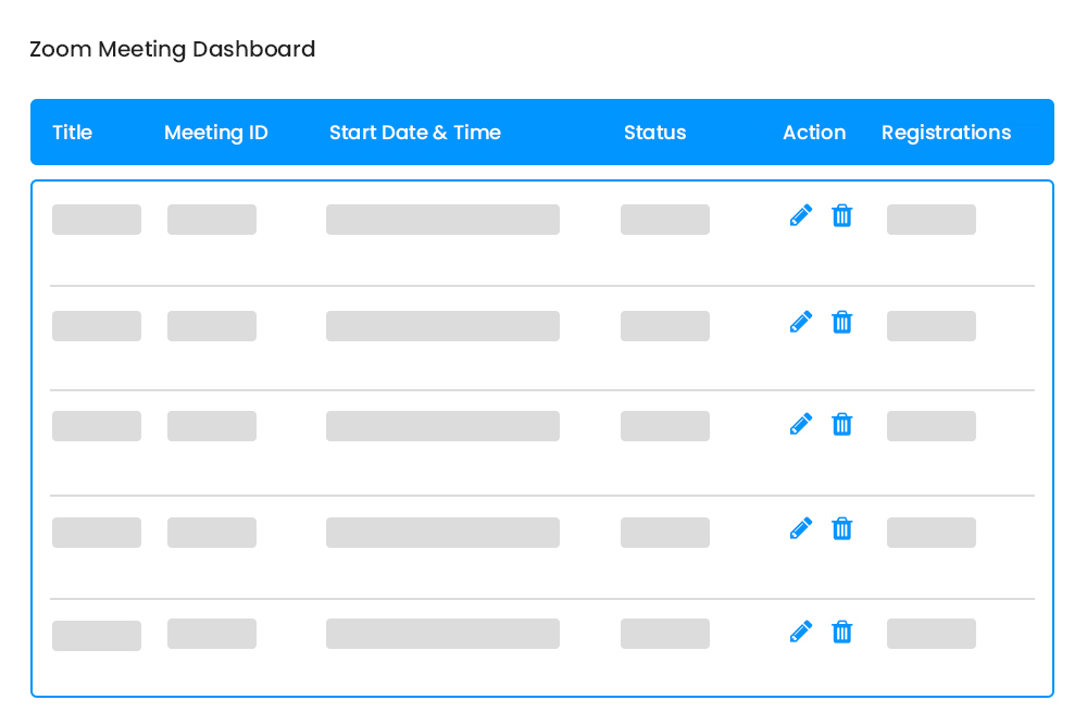 Frontend Zoom Meeting Dashboard