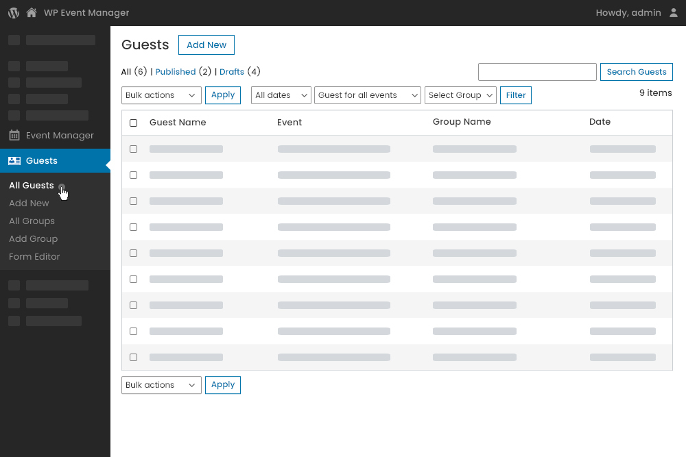 Guest List Dashboard From Backend