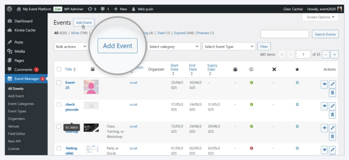 wordpress event management