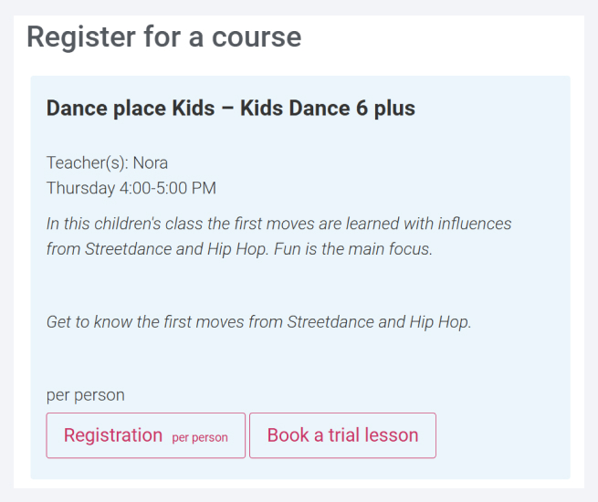 kids dance registration form