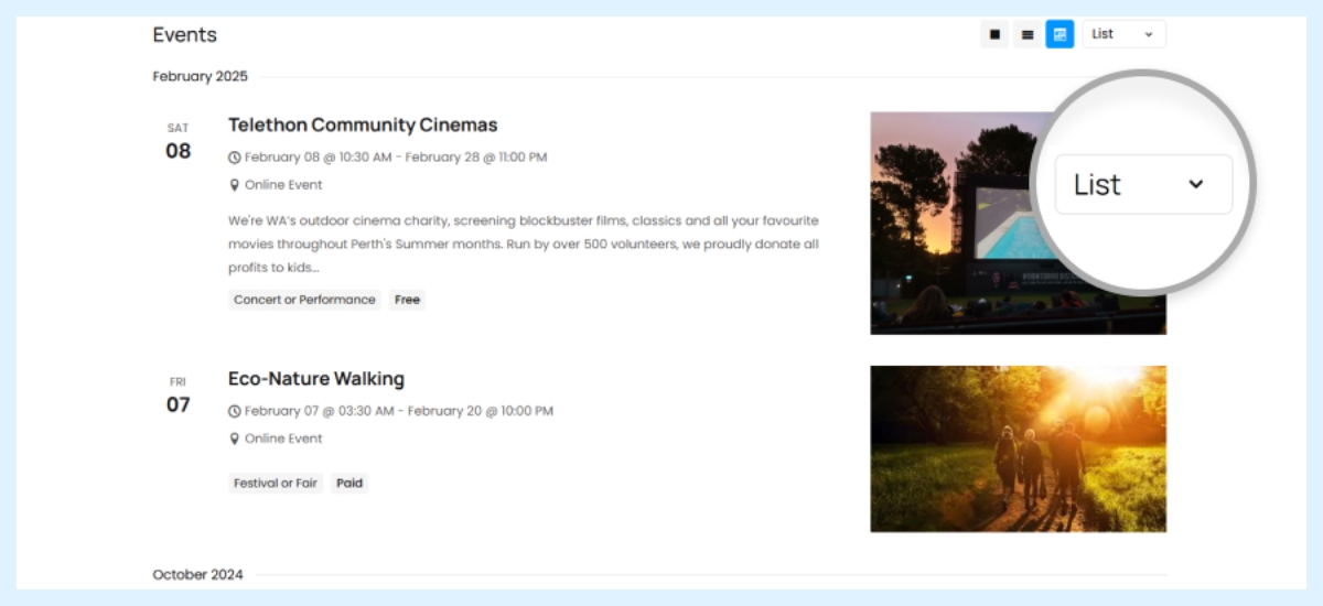 display events in wordpress calendar