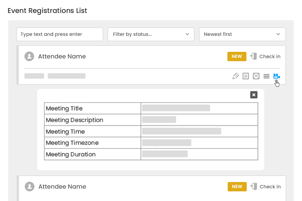 Meeting Details Registration Dashboard
