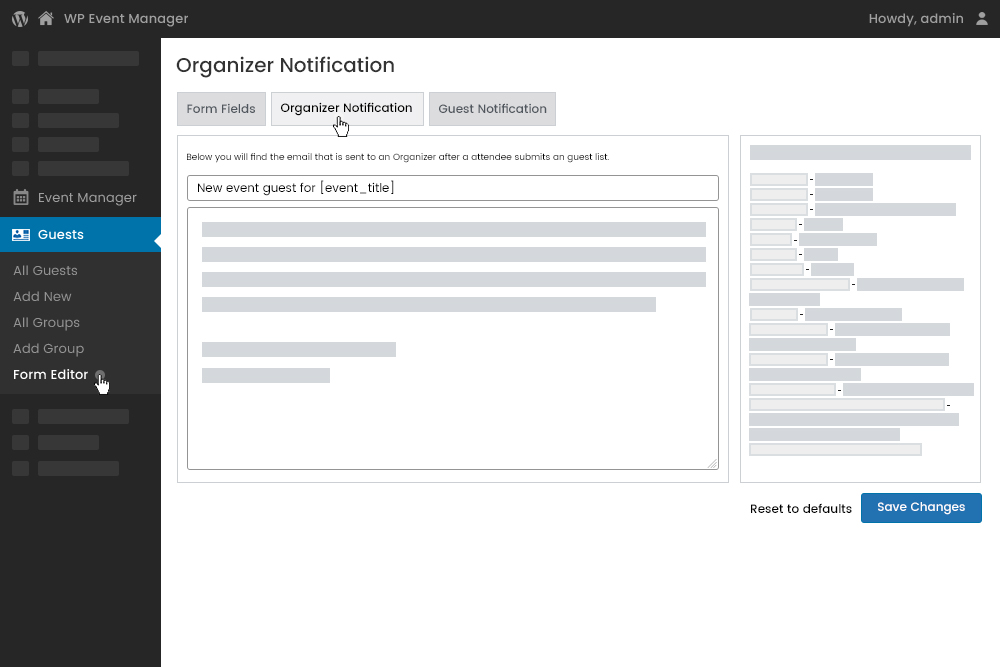 Organizer Email Notification Settings Backend
