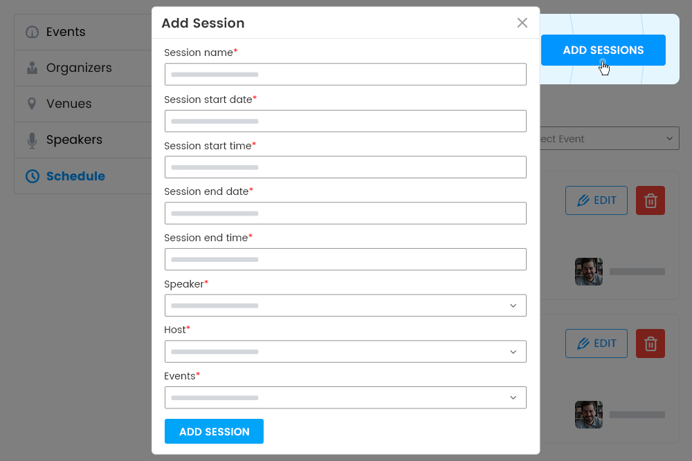 Schedule Session Frontend