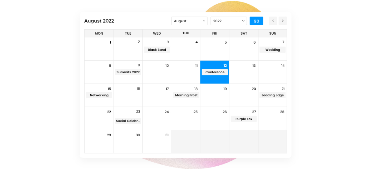 shortcode calendar view