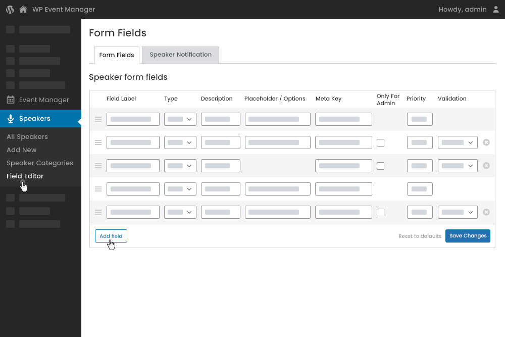Speaker Field Editor