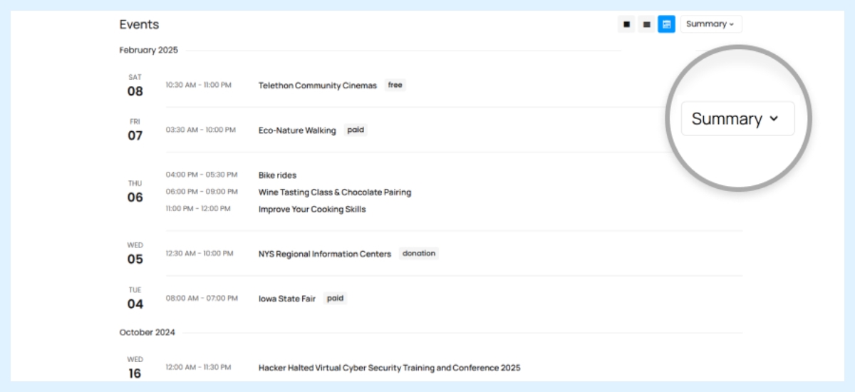 display events in wordpress calendar