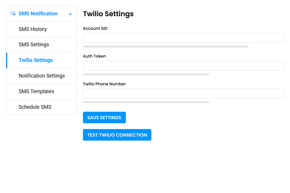 Twilio Settings From The Frontend