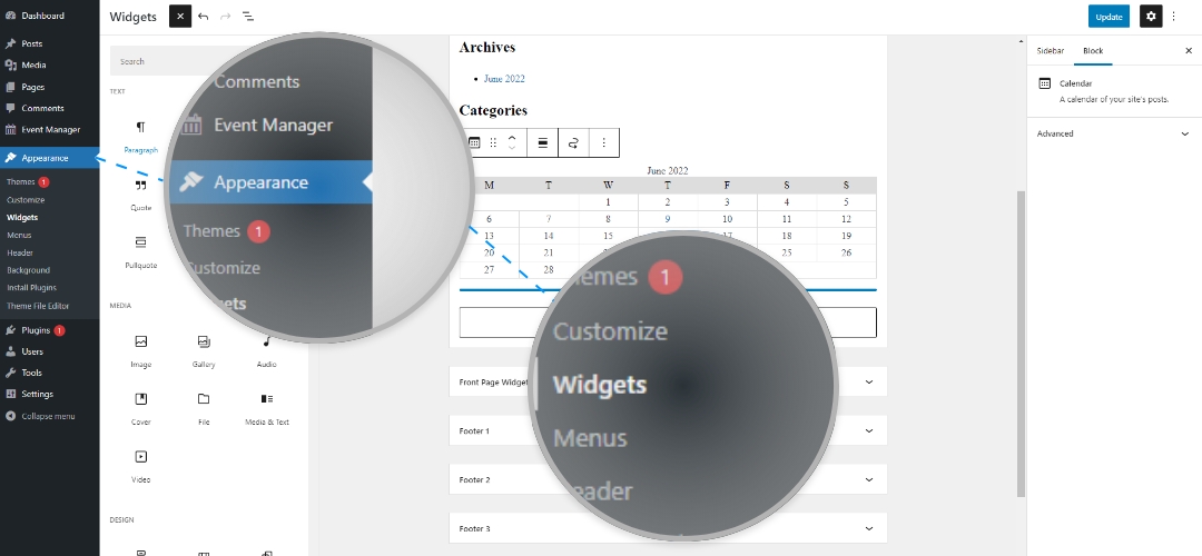 wp-admin appearance widgets