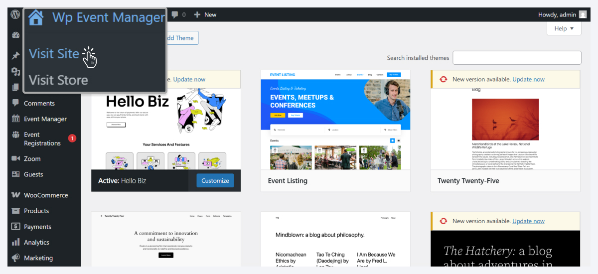 install wordpress event listing theme