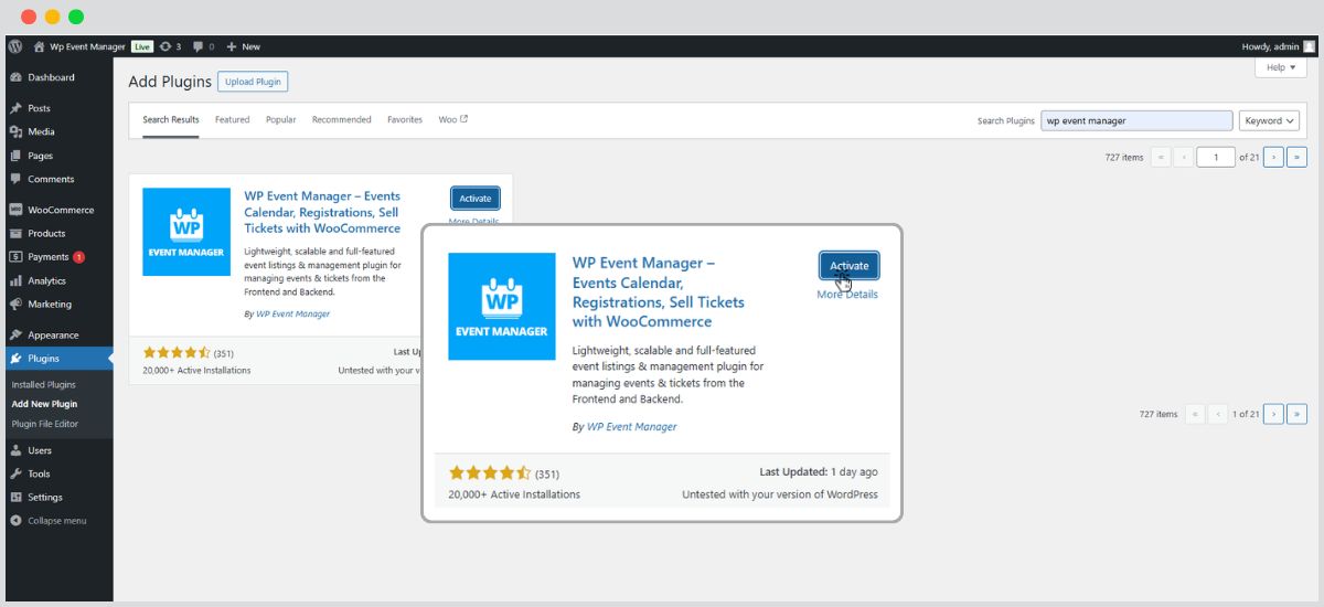 wp event manager setup