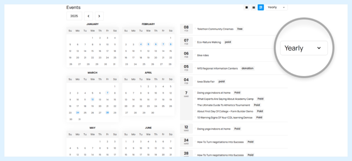 display events in wordpress calendar