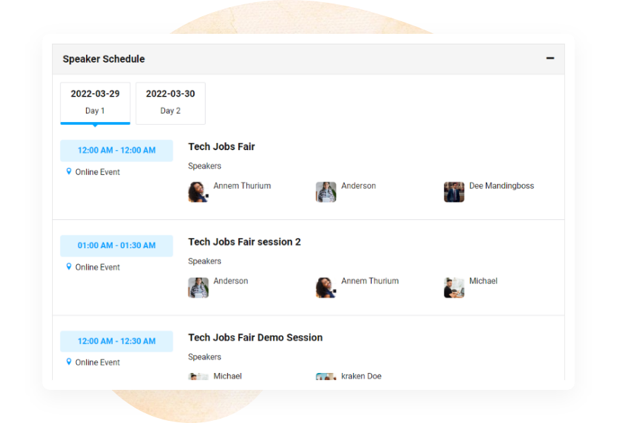 Display Speaker Schedule