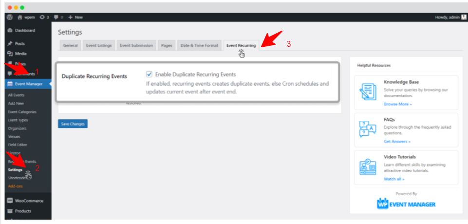 recurring events in wordpress